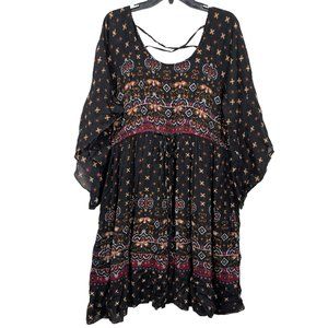 Avenue Dress Mini Size 18/20 3/4 Sleeve Flared Boho Print Lined Elastic Waist